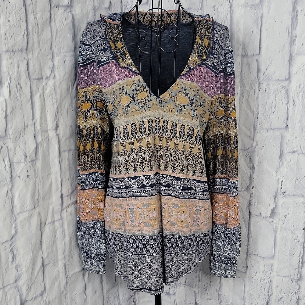 Lucky Brand Boho Multicolor V-Neck Blouse